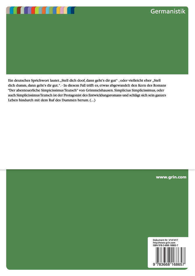 Dummheit als literarisches Motiv in Grimmelshausens "Der abenteuerliche Simpicissimus Teutsch"