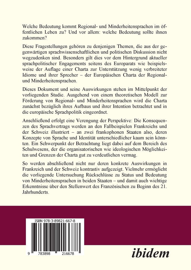 Die Europäische Charta der Regional- und Minderheitensprachen in der Sprachpolitik Frankreichs und der Schweiz.