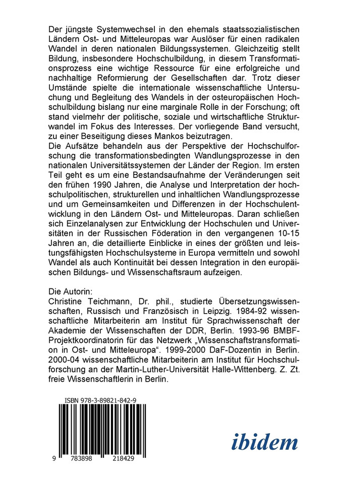 Die Hochschultransformation im heutigen Osteuropa. Kontinuität und Wandel bei der Entwicklung des postkommunistischen Universitätswesens. Mit einem Vorwort von Oskar Anweiler