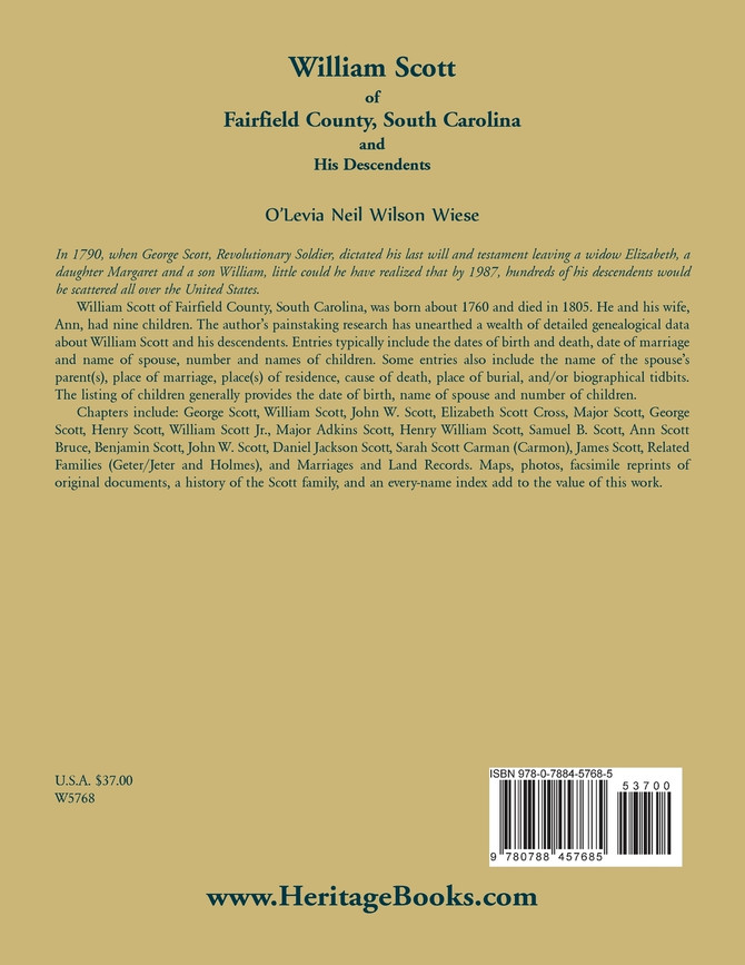 William Scott of Fairfield County, South Carolina and His Descendents
