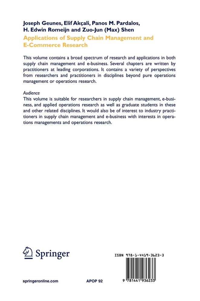 Applications of Supply Chain Management and E-Commerce Research