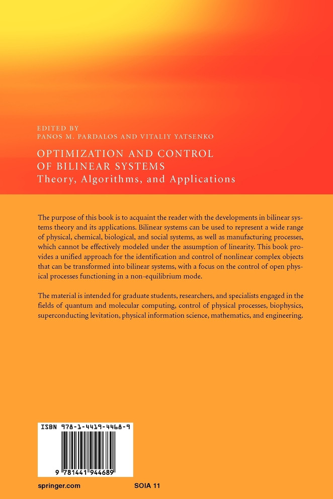 Optimization and Control of Bilinear Systems