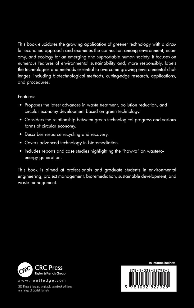 Advanced Green Technology for Environmental Sustainability and Circular Economy