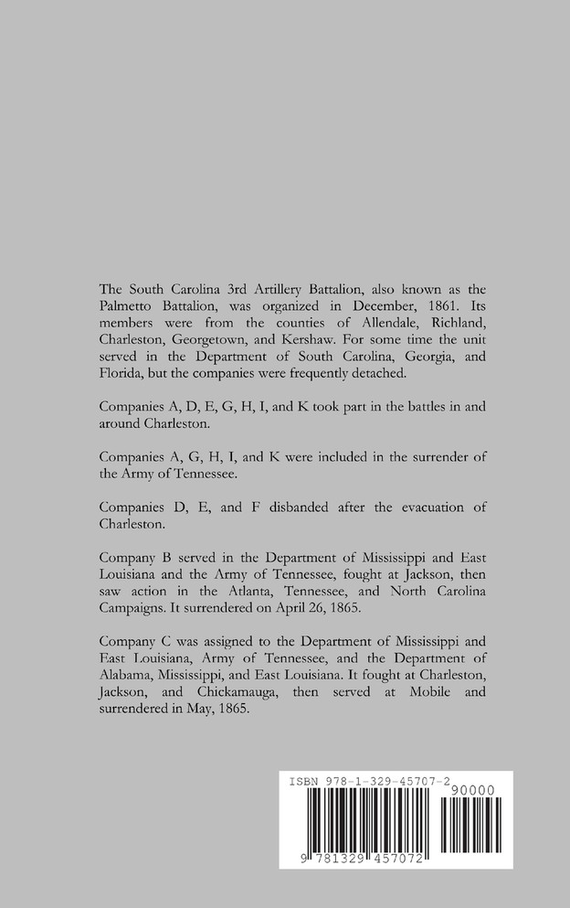Historical Sketch and Roster of the South Carolina 3rd Artillery Battalion