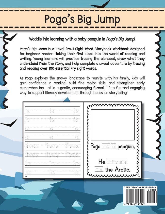 100 Sight Word Storybook Workbook, Pogo's Big Jump (Level Pre-1)