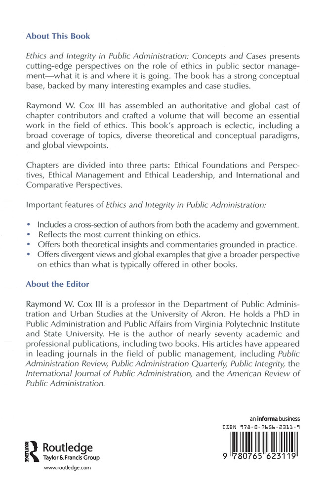 Ethics and Integrity in Public Administration: Concepts and Cases