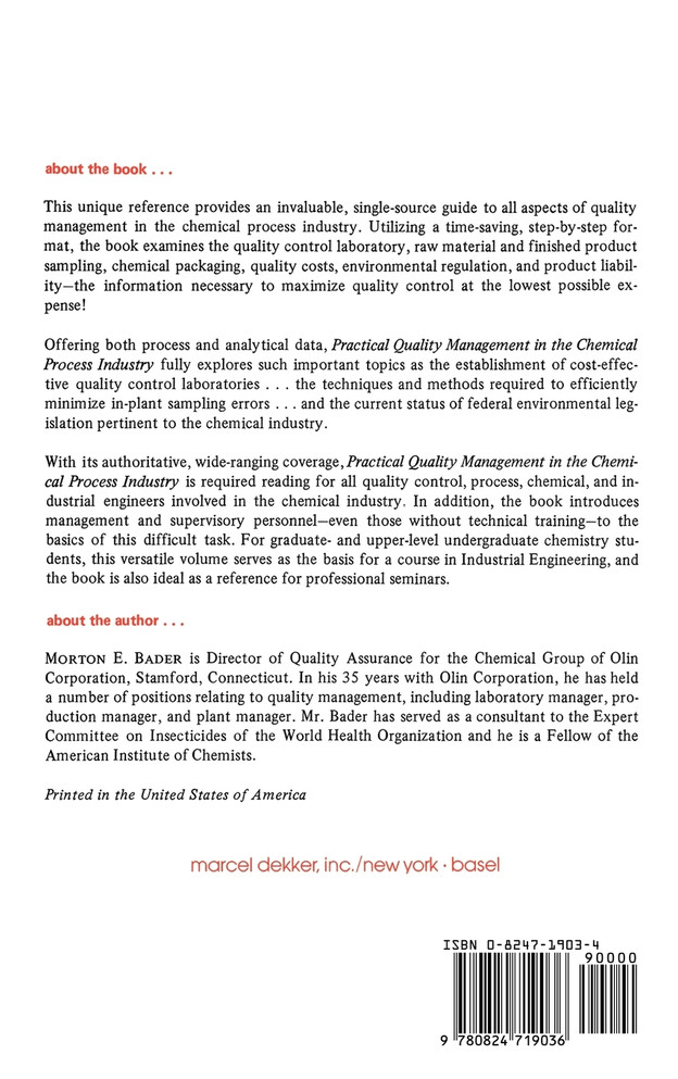 Practical Quality Management in the Chemical Process Industry