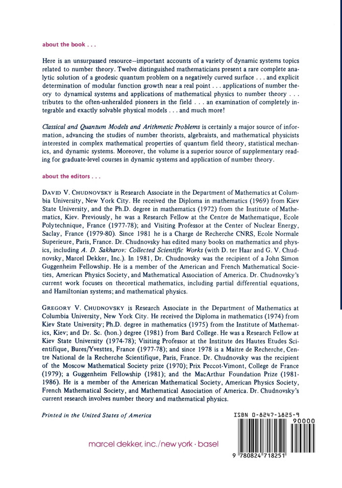 Classical and Quantum Models and Arithmetic Problems