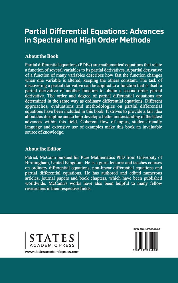 Partial Differential Equations : Advances in Spectral and High Order Methods by Patrick McCann (Hardcover)