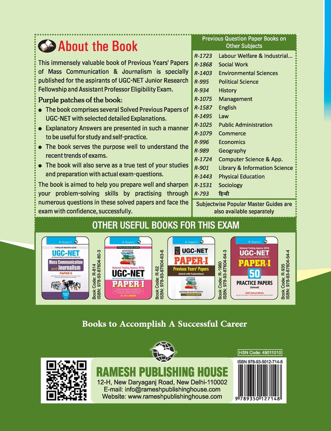 NTA-UGC-NET : Mass Communication & Journalism Previous Years Papers (Solved) by RPH Editorial Board (Paperback)