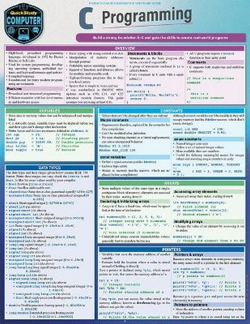 C Programming Language : A Quickstudy Laminated Reference Guide