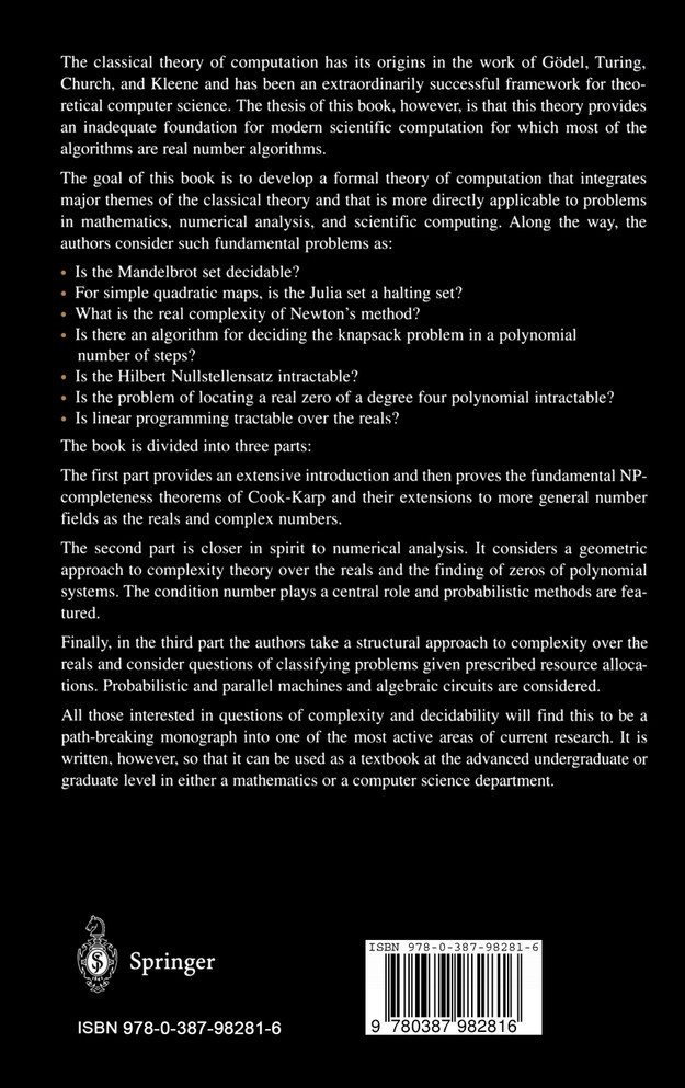 Complexity and Real Computation