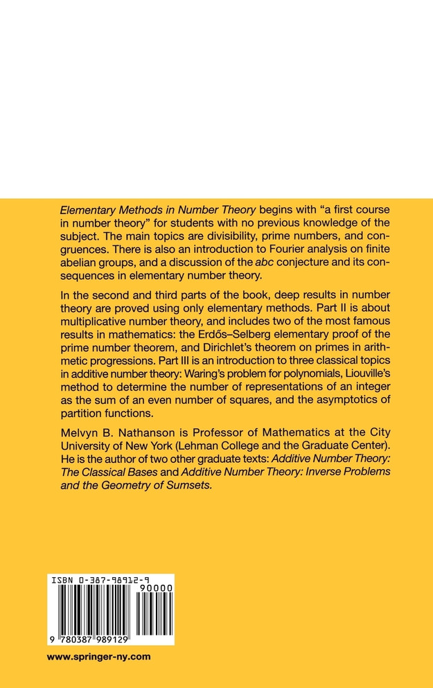 Elementary Methods in Number Theory