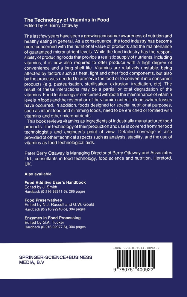 The Technology of Vitamins in Food