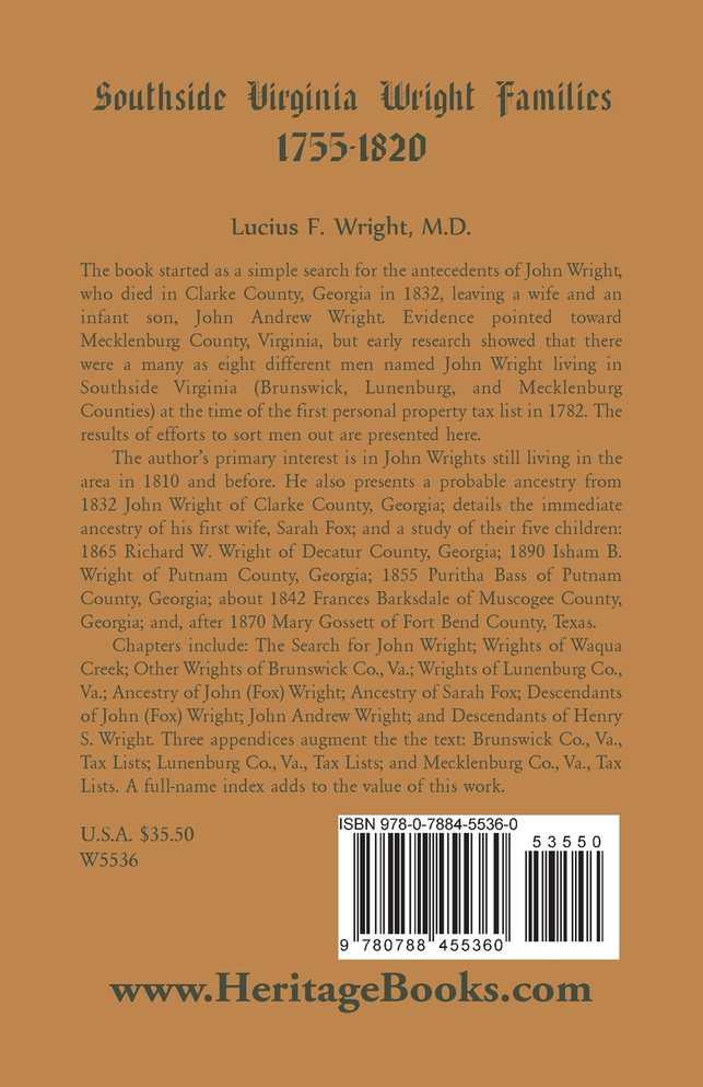 Southside Virgina Wright Families, 1755-1820