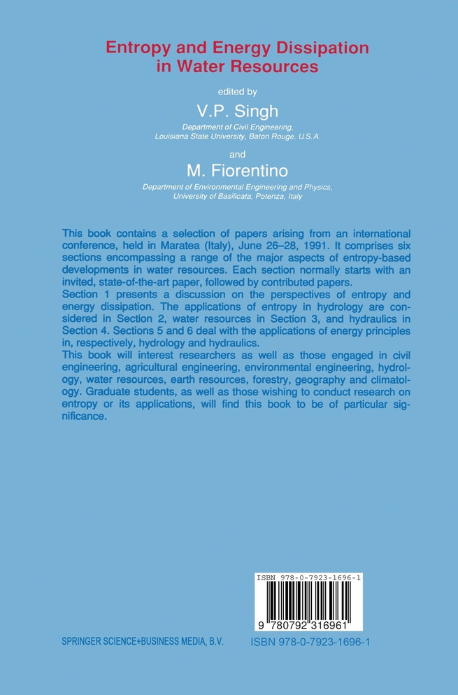 Entropy and Energy Dissipation in Water Resources
