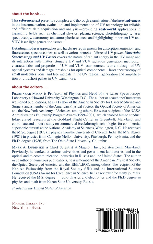 Ultraviolet Spectroscopy And Uv Lasers