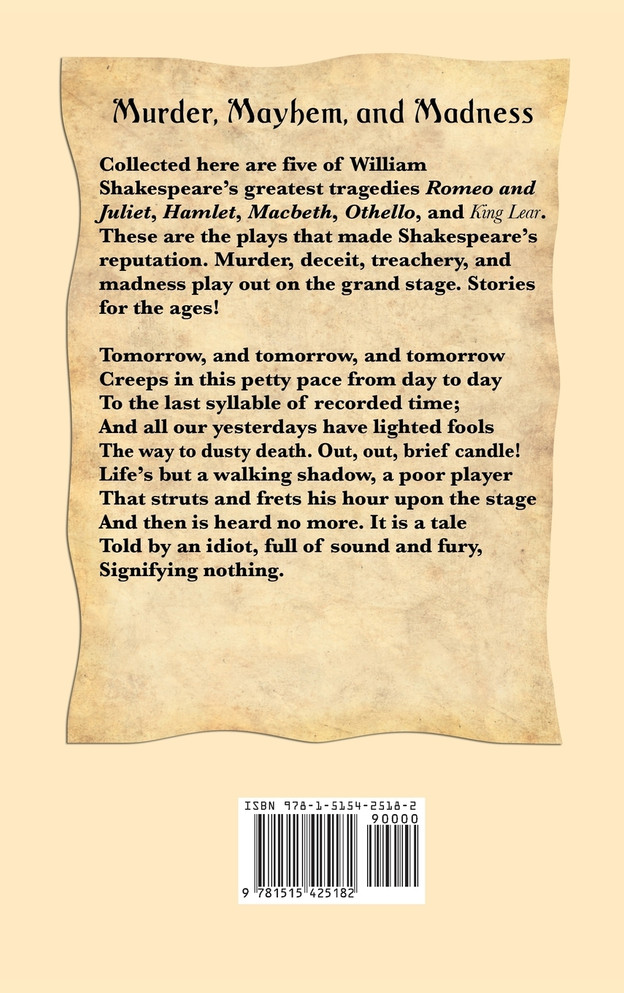 A Quintet of Shakespeare Tragedies (Romeo and Juliet, Hamlet, Macbeth, Othello, and King Lear)