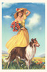 Vintage Journal Girl with Flowers and Collie