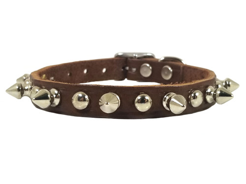 Genuine Bison Leather Spiked & Studded Dog Collar, 10"