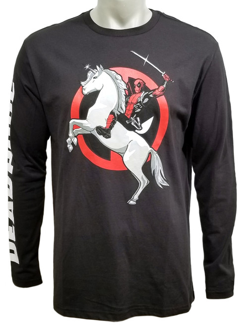Men's Marvel Comics Deadpool Riding Unicorn Long Sleeve Shirt