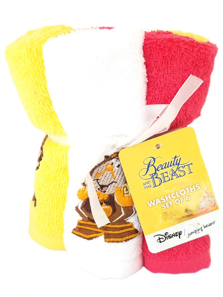 Kids Disney Beauty And The Beast Terry Cloth Washcloth Set - 6 Pack