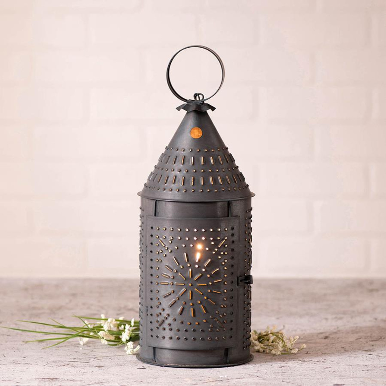 Buy Gold Tiger Striped Metal Lantern with Candles