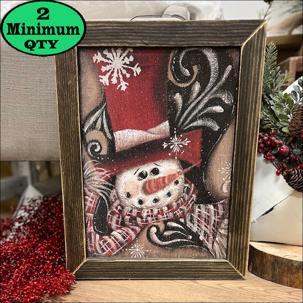 Burlap Snowman Red Top Hat 12x16