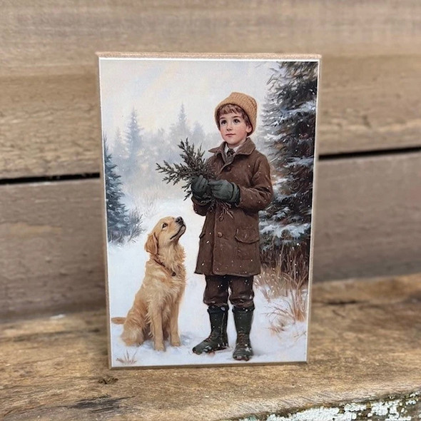 Vintage Boy With Dog Block