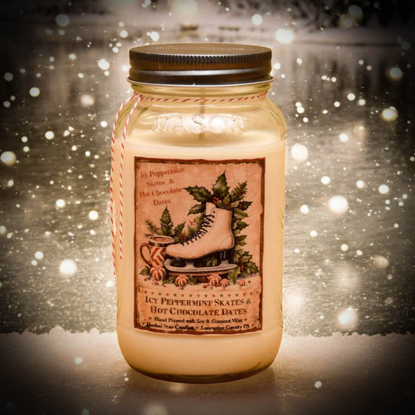 Icy Peppermint Skates and Hot Chocolate Dates Jar Candle- 24oz