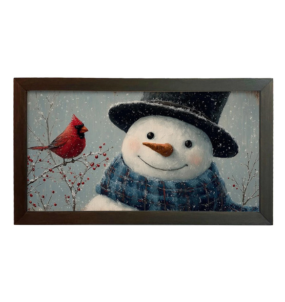 Snowman And Cardinal 16x30