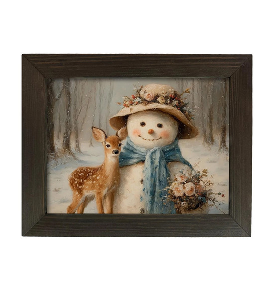 Floral Snowman And Reindeer 12x16