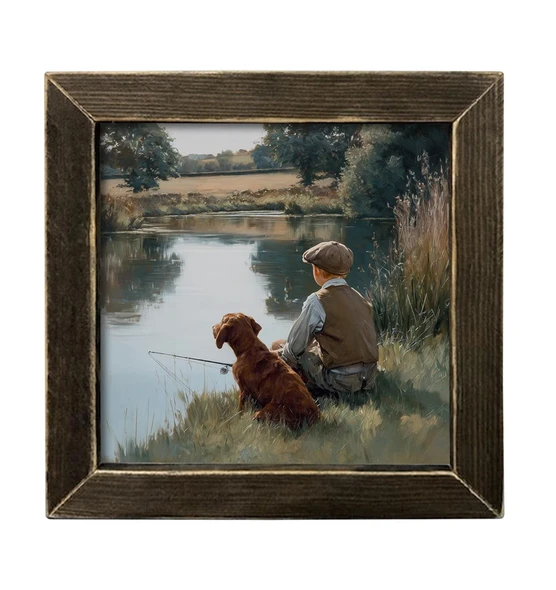 Fishing Boy And Dog 12x12