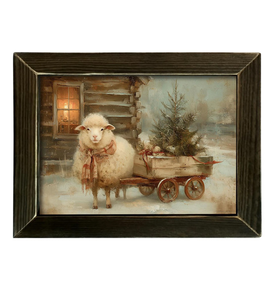 Rustic Christmas Sheep 12x16