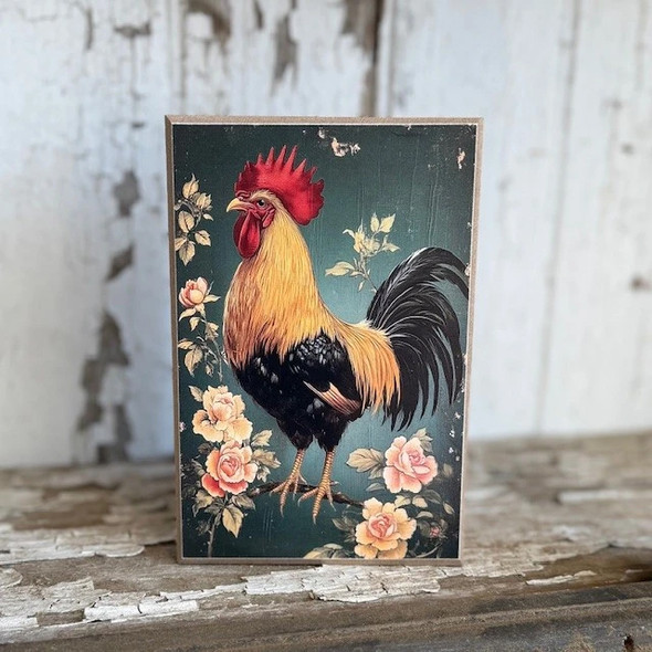 Floral Rooster Block