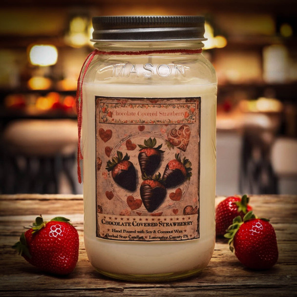 Chocolate Covered Strawberry Mason Jar Candle-24 oz