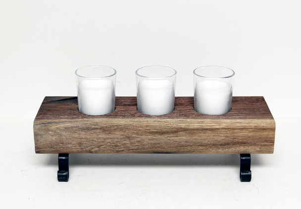 RUSTIC 3 CANDLE HOLDER WALNUT