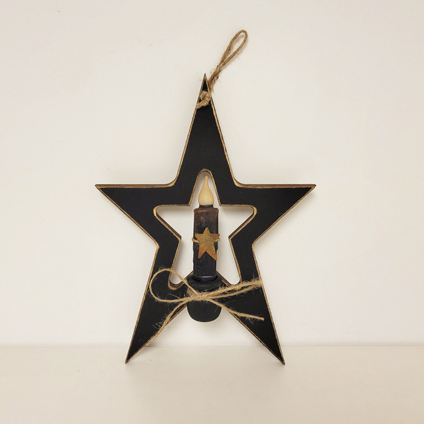 Wood Star With Candle- Black