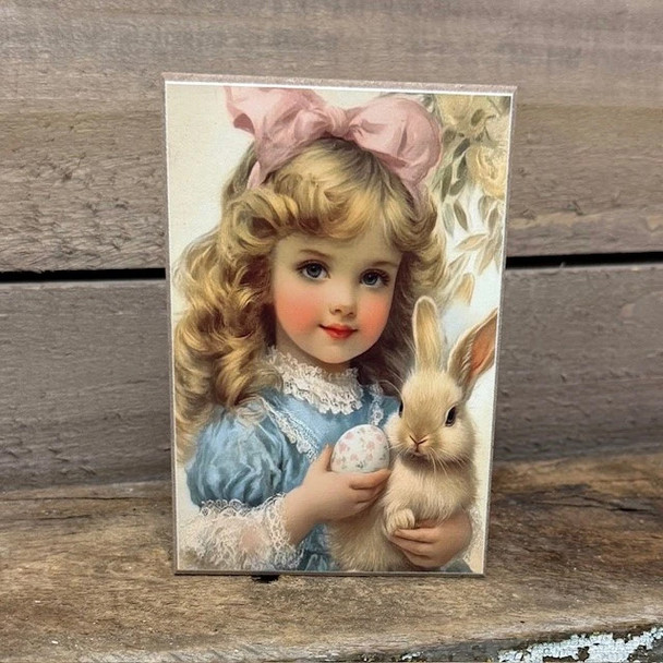 Vintage Girl With Bunny Block