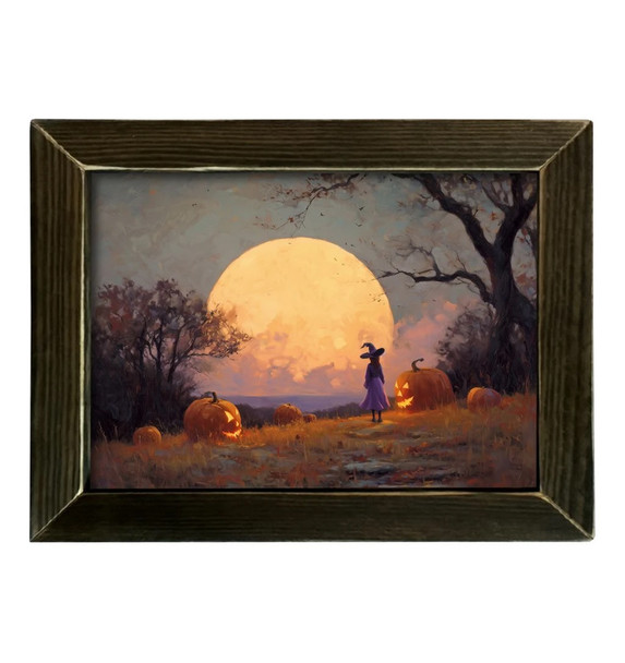 Young Witch Watching Moon 12x16