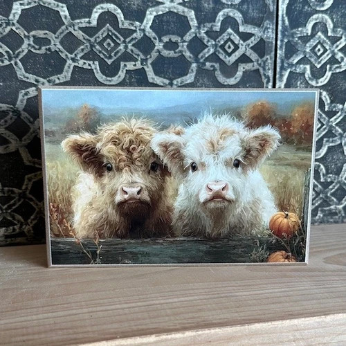 Fall Highland Twins 4X6 Block