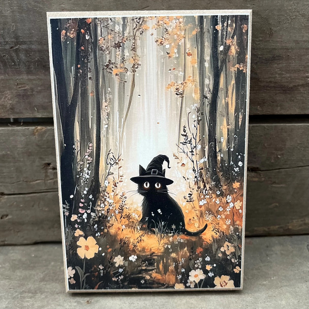 FALL BLACK CAT WITCH 4X6 BLOCK