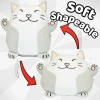Two Hachibis Neko cat plushies in tall and wide shapes, showing the soft squishy form of the 8-inch bulk 10-pack