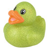 Rubber Duckies 2" Glitter Pattern Bulk 300 Pieces Ten Assorted Colors Showing Green Ducky Left Side Angle Carnival Games School Prizes