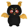 Black 12-inch Bat Plush Toy with orange wings, soft plush with embroidered features, safety tested for ages 0+, 24-piece bulk set, perfect for Halloween and kids' play.