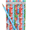 Holiday pencil assortment 1440-pack bulk set view of pencils with holiday designs and blue sharpened