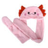 Axolotl plush hoodie scarf hat 35" pink 24 pcs bulk toy gifts close up.