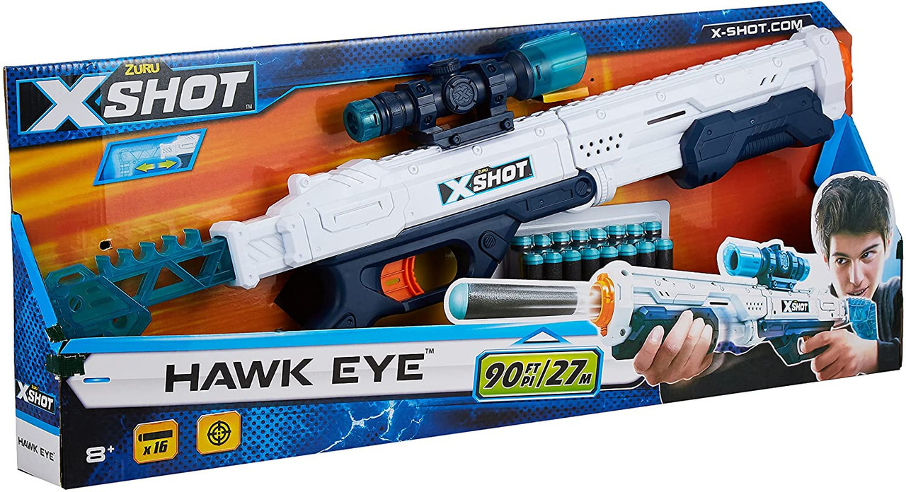 Blaster X-SHOT HAWK EYE GOLDEN avec 16 fléchettes