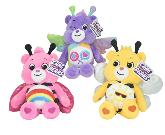 Care Bears spring costume plush set - Cheer Bear as ladybug, Funshine Bear as bumblebee, Share Bear as butterfly - front view