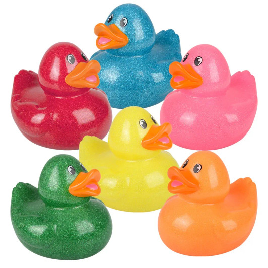 Rubber Duckies 6" Glitter Collectible Bulk 48 Pieces Six Assorted Colors Red Blue Pink Green Yellow Orange Carnival Prizes Party Décor